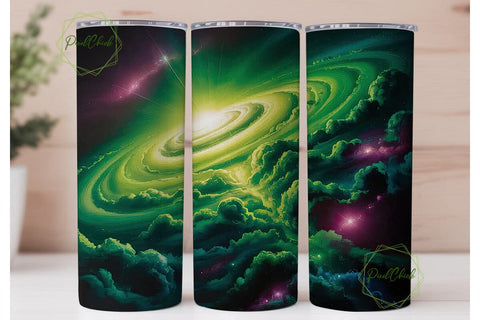 Cosmic Green Nebula Swirl 20oz Tumbler Sublimation PixelChick 