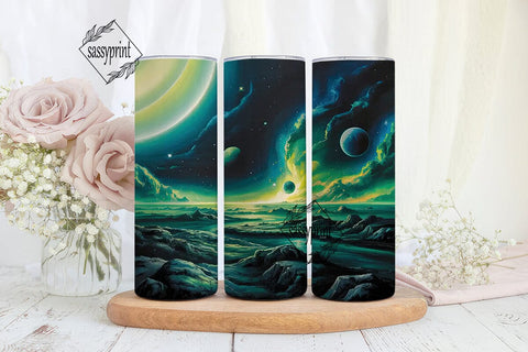 Cosmic Green Planet 20oz Tumbler Wrap Sublimation sassyprint 