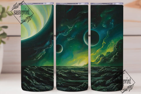 Cosmic Green Planet 20oz Tumbler Wrap Sublimation sassyprint 