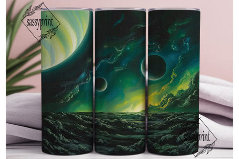 Cosmic Green Planet 20oz Tumbler Wrap Sublimation sassyprint 