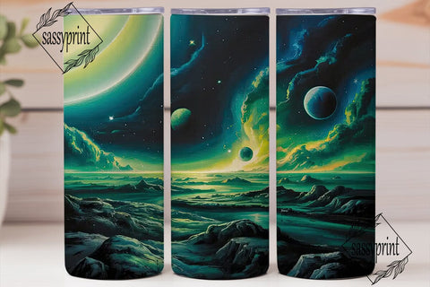Cosmic Green Planet 20oz Tumbler Wrap Sublimation sassyprint 