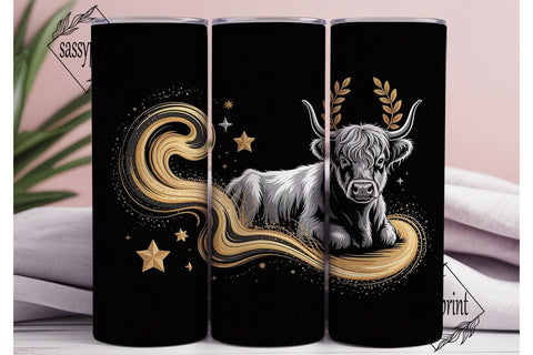 Cosmic Highland Cow 20oz Tumbler Wrap Sublimation sassyprint 