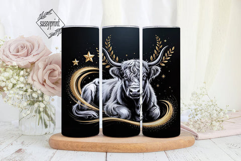 Cosmic Highland Cow 20oz Tumbler Wrap Sublimation sassyprint 