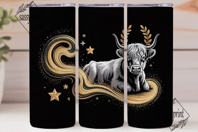 Cosmic Highland Cow 20oz Tumbler Wrap Sublimation sassyprint 