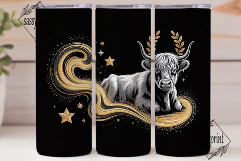 Cosmic Highland Cow 20oz Tumbler Wrap Sublimation sassyprint 