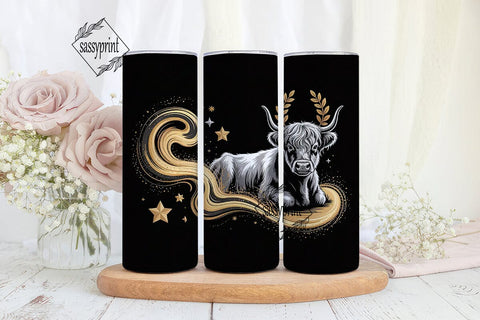 Cosmic Highland Cow 20oz Tumbler Wrap Sublimation sassyprint 