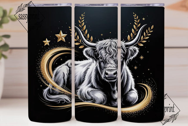 Cosmic Highland Cow 20oz Tumbler Wrap Sublimation sassyprint 