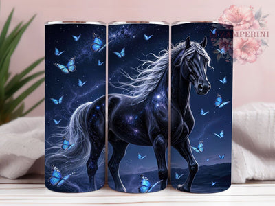 Cosmic Horse Butterflies 20oz Tumbler, Cosmic Horse, Butterfly Design, Fantasy Style, Celestial Theme, Whimsical Pattern, 20oz Wrap, Sublimation Tumbler Sublimation Li Zamperini 