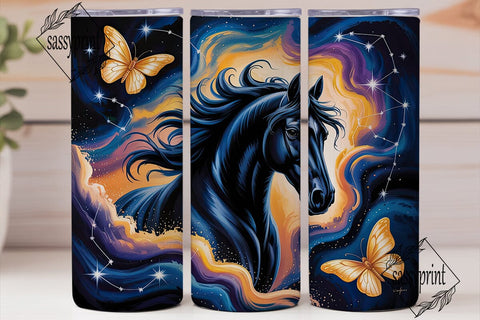 Cosmic Horse & Butterflies Tumbler Wrap Sublimation sassyprint 