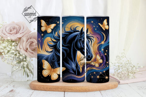 Cosmic Horse & Butterflies Tumbler Wrap Sublimation sassyprint 