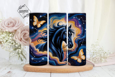 Cosmic Horse & Butterflies Tumbler Wrap Sublimation sassyprint 