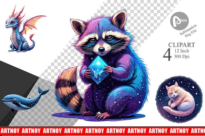 Cosmic Kawaii Critters Clipart Sublimation artnoy 