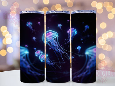 Cosmic Neon Jellyfish 20oz Tumbler, Neon Jellyfish, Cosmic Style, Ocean Theme, Sublimation Wrap, 20oz Tumbler, Vibrant Aesthetic, Futuristic Design Sublimation SvggirlplusArt 