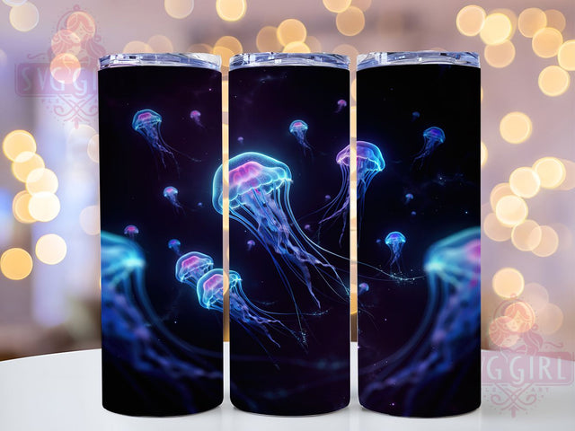 Cosmic Neon Jellyfish 20oz Tumbler, Neon Jellyfish, Cosmic Style, Ocean Theme, Sublimation Wrap, 20oz Tumbler, Vibrant Aesthetic, Futuristic Design Sublimation SvggirlplusArt 