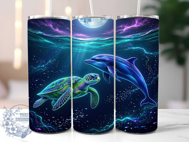 Cosmic Ocean Creatures 20oz Tumbler, Ocean Creatures, Cosmic Style, Fantasy Theme, Sublimation Wrap, 20oz Tumbler, Mystical Aesthetic, Galaxy Design Sublimation ToriDesigns 