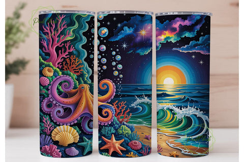 Cosmic Octopus Ocean 20oz Tumbler Wrap Sublimation PixelChick 