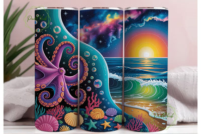 Cosmic Octopus Ocean 20oz Tumbler Wrap Sublimation PixelChick 