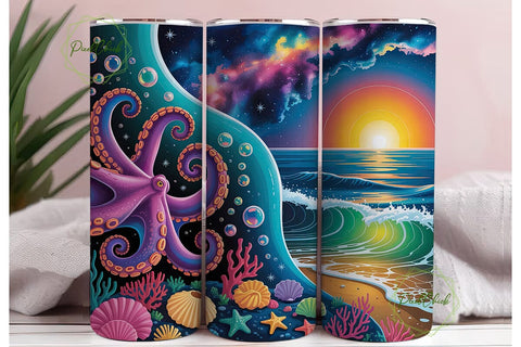 Cosmic Octopus Ocean 20oz Tumbler Wrap Sublimation PixelChick 