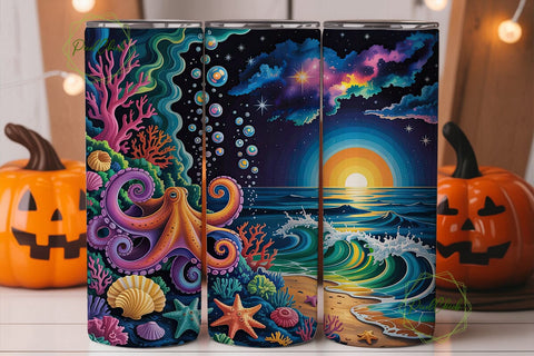 Cosmic Octopus Ocean 20oz Tumbler Wrap Sublimation PixelChick 