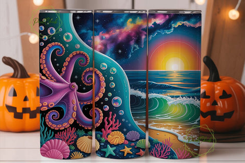 Cosmic Octopus Ocean 20oz Tumbler Wrap Sublimation PixelChick 
