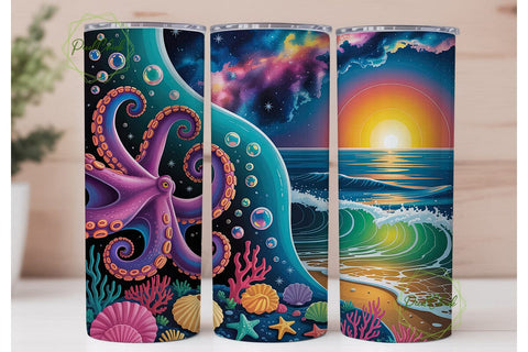 Cosmic Octopus Ocean 20oz Tumbler Wrap Sublimation PixelChick 