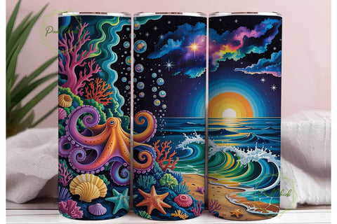 Cosmic Octopus Ocean 20oz Tumbler Wrap Sublimation PixelChick 