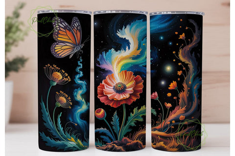 Cosmic Poppy Butterfly Garden Tumbler Sublimation PixelChick 