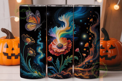 Cosmic Poppy Butterfly Garden Tumbler Sublimation PixelChick 
