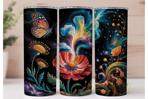 Cosmic Poppy Butterfly Garden Tumbler Sublimation PixelChick 
