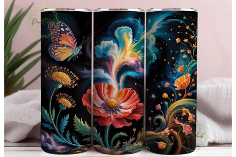 Cosmic Poppy Butterfly Garden Tumbler Sublimation PixelChick 