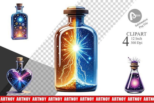 Cosmic Potion Bottles Clipart Sublimation artnoy 