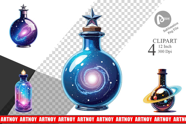 Cosmic Potion Bottles Clipart Sublimation artnoy 