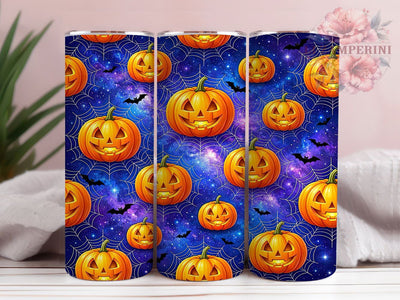 Cosmic Pumpkin Pattern 20oz Tumbler, Cosmic Theme, Pumpkin Motif, Galaxy Art, Whimsical Charm, Autumn Style, Skinny Tumbler, Sublimation PNG Sublimation Li Zamperini 