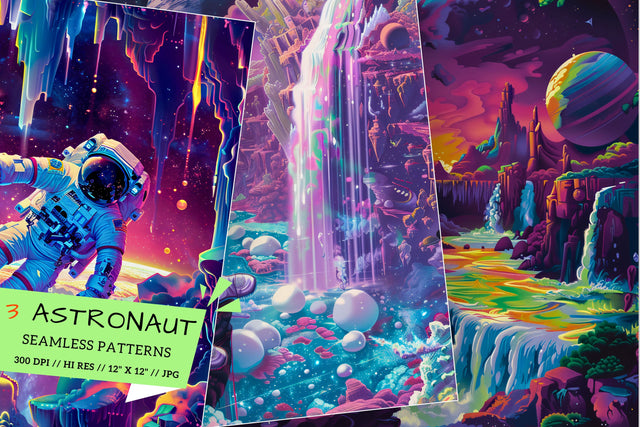 Cosmic Seamless Pattern | Astronaut Seamless Digital Paper, Watercolor Astronaut Space Digital Paper Pack Seamless Pattern Galaxy Stars Printable Scrapbook Planets, Moon, Stars Sublimation FloridPrintables 