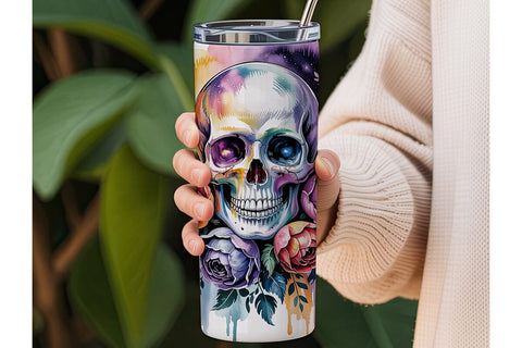 Cosmic Skull & Roses 20oz Tumbler Wrap Sublimation DesignSVG 
