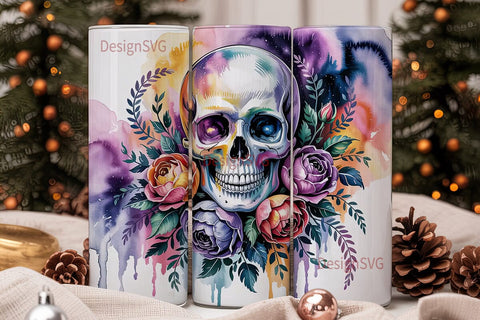 Cosmic Skull & Roses 20oz Tumbler Wrap Sublimation DesignSVG 