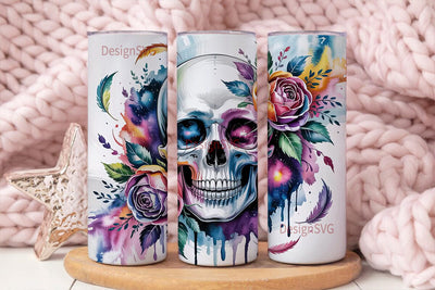 Cosmic Skull & Roses 20oz Tumbler Wrap Sublimation DesignSVG 