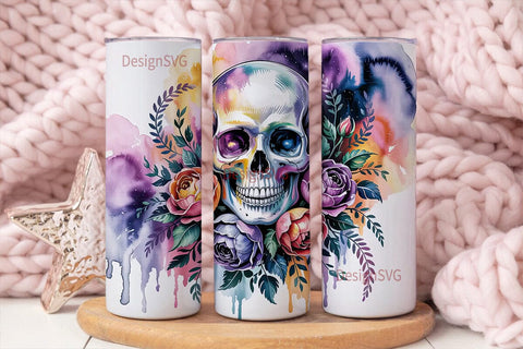 Cosmic Skull & Roses 20oz Tumbler Wrap Sublimation DesignSVG 