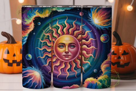Cosmic Sun Face 20oz Tumbler Wrap Sublimation PixelChick 