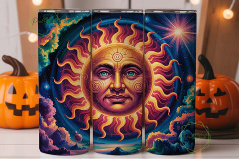 Cosmic Sun Face 20oz Tumbler Wrap Sublimation PixelChick 