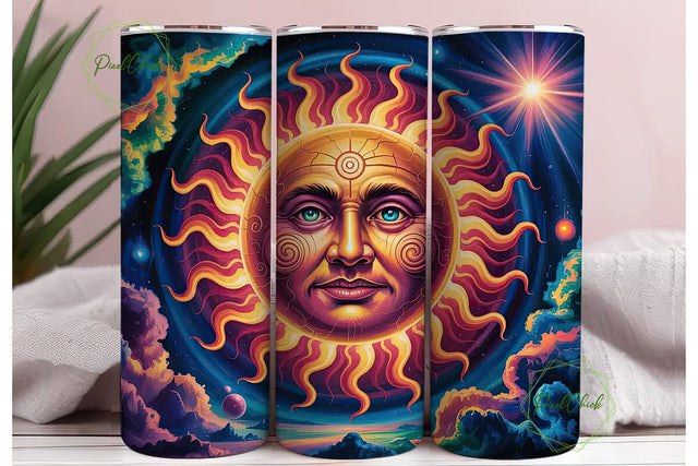 Cosmic Sun Face 20oz Tumbler Wrap Sublimation PixelChick 