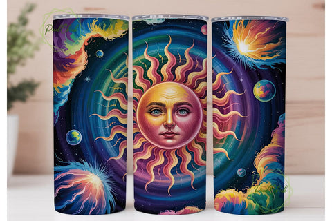 Cosmic Sun Face 20oz Tumbler Wrap Sublimation PixelChick 