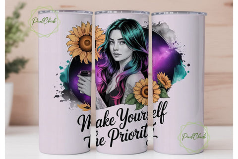 Cosmic Sunflower Girl 20oz Tumbler Wrap Sublimation PixelChick 