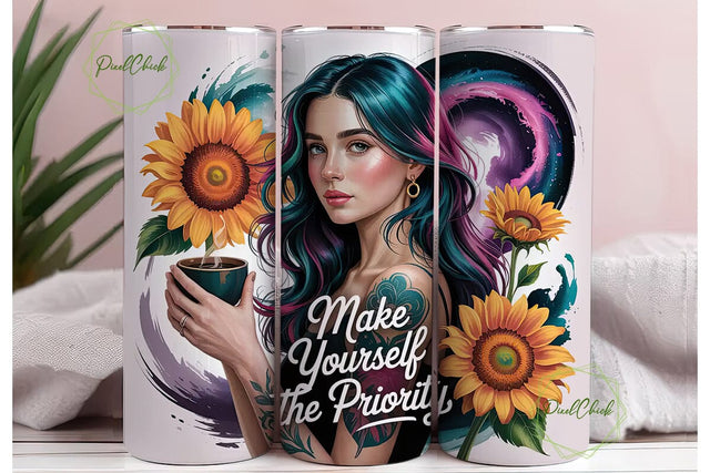 Cosmic Sunflower Girl 20oz Tumbler Wrap Sublimation PixelChick 
