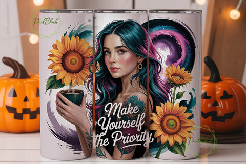 Cosmic Sunflower Girl 20oz Tumbler Wrap Sublimation PixelChick 