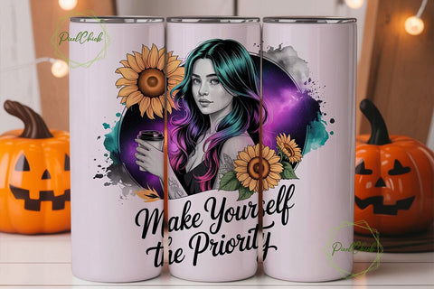 Cosmic Sunflower Girl 20oz Tumbler Wrap Sublimation PixelChick 