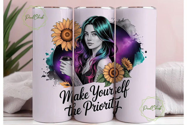 Cosmic Sunflower Girl 20oz Tumbler Wrap Sublimation PixelChick 