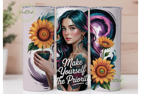 Cosmic Sunflower Girl 20oz Tumbler Wrap Sublimation PixelChick 