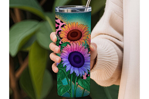 Cosmic Sunflower Leopard 20oz Tumbler Sublimation DesignSVG 