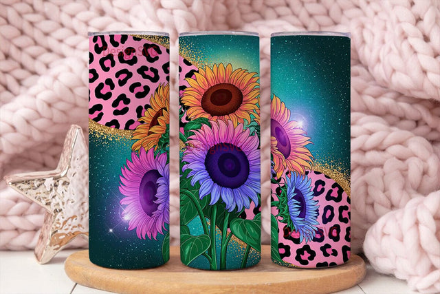 Cosmic Sunflower Leopard 20oz Tumbler Sublimation DesignSVG 